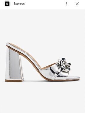 Express Metallic Silver Chain-Detail Block Heel Mules